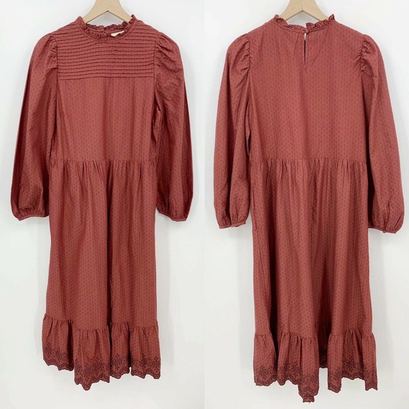 Universal Thread Midi Dress Size S Crew Neck Boho Long Sleeve Ruffle Flowy Pink - Picture 2 of 12